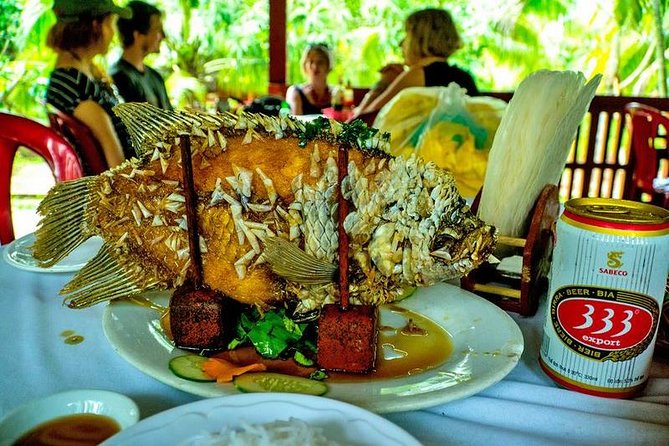 Mekong Delta 4 Islands, TukTuk, Boat, Try Khot Cake Local Cooking - My Tho and Vinh Trang Pagoda: coconut country starts calm
